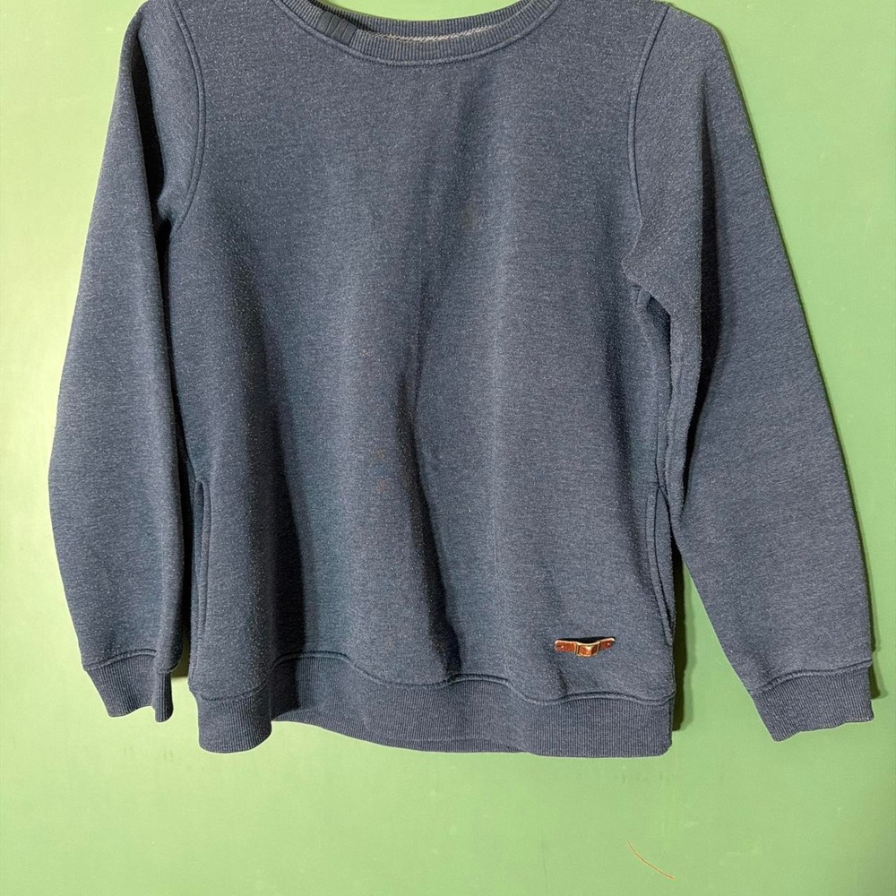 Juelle Vintage Navy Blue Sweatshirt Leather Detail Preppy Classic Pullover